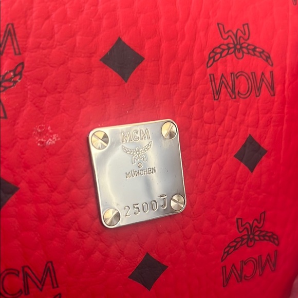 Red MCM Logo Travel Duffel Bag - Picture 5 of 10